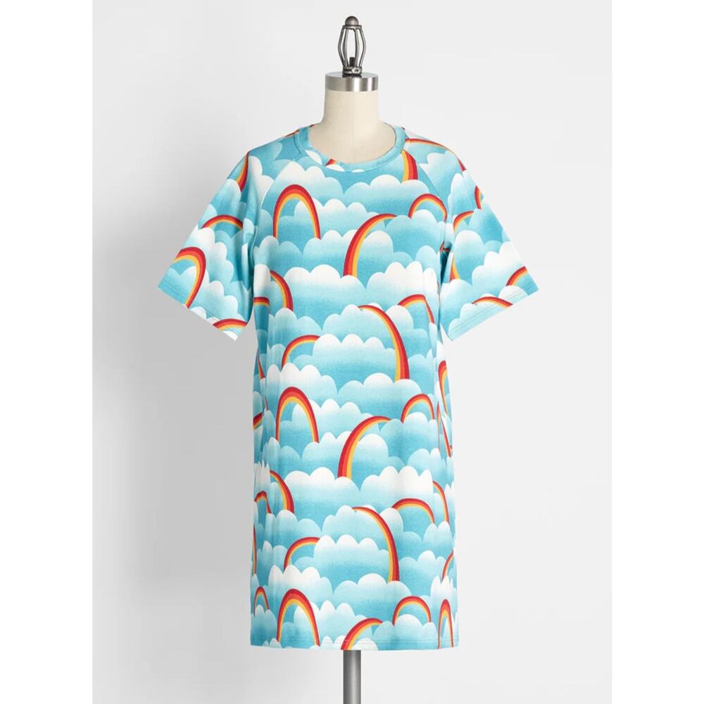ModCloth On Cloud Mine Retro Rainbow Cloud Cotton T-Shirt Dress - NWT Small - Picture 2 of 10